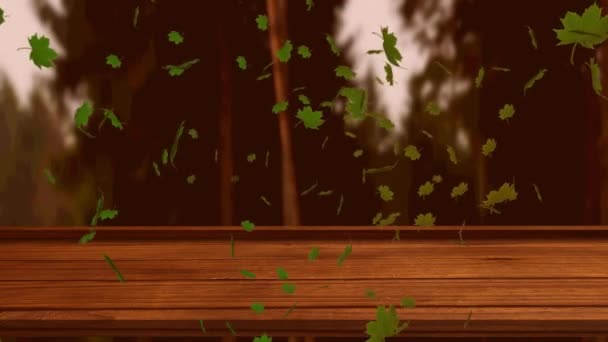 Digital Animation Multiple Autumn Leaves Floating Wooden Surface Forest Autumn — Stock Video