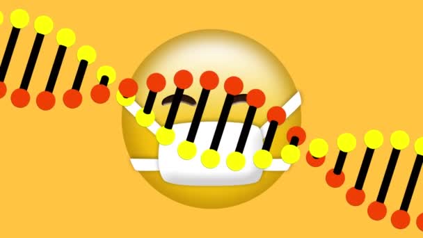 Animación Digital Estructura Del Adn Girando Sobre Cara Usando Emoji — Vídeos de Stock