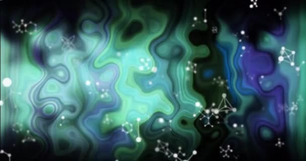 黒い背景に液体のテクスチャ効果に対して浮動分子構造のデジタルアニメーション 医学研究科学技術の概念は — ストック動画