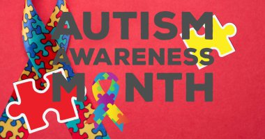 Bulmacalarla oluşan bulmacalar, otizm farkındalığının üzerine düşüyor. otizm ve öğrenme zorlukları farkındalık ve dijital olarak üretilen görüntü konseptini destekleme.