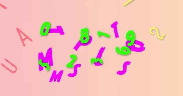 ピンクの背景に浮かぶ複数の数字とアルファベットのデジタル画像 学校や教育の概念 — ストック写真