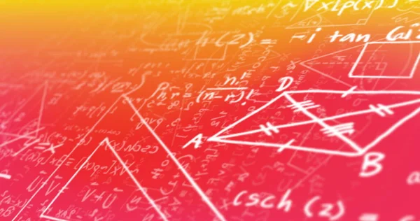 주황색 노란색기울기 배경에 반대로 움직이는 수학적 다이어그램 방정식 학교와 — 스톡 사진
