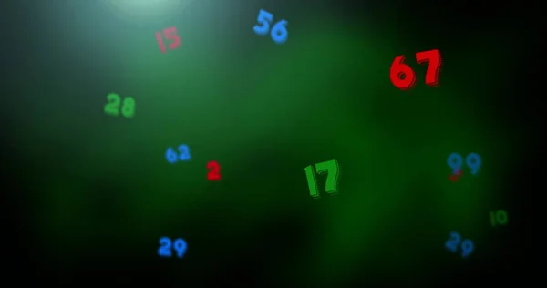 Immagine Digitale Numeri Multicolori Che Galleggiano Muovono Sullo Sfondo Verde — Foto Stock
