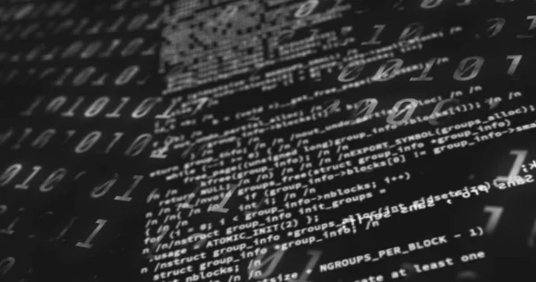 Digitales Bild Der Datenverarbeitung Über Binäre Codierungsdatenverarbeitung Auf Schwarzem Hintergrund — Stockfoto