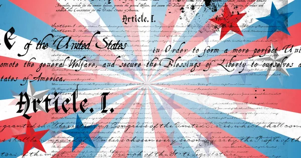 Afbeelding Van Amerikaanse Constitutie Tekst Boven Amerikaanse Vlag Ster Streep — Stockfoto