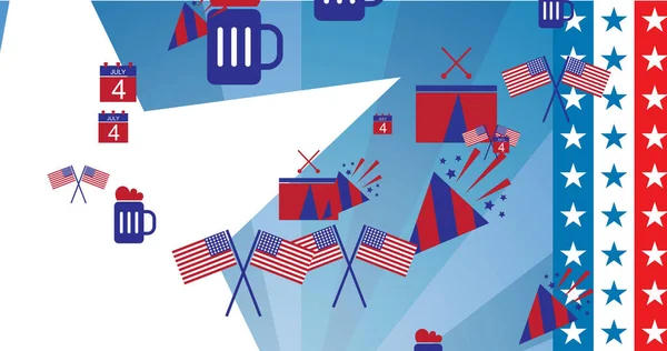 Bild Ikoner Färgade Amerikansk Flagga Över Stjärnor Och Ränder Bakgrund — Stockfoto
