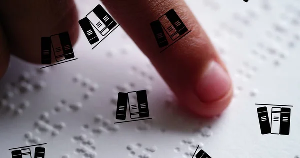 Imagem Ícones Itens Escolares Sobre Menino Lendo Braille Conceito Educação — Fotografia de Stock