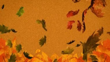 Kahverengi arka plana düşen birden fazla sonbahar yapraklarının animasyonu. Doğa, sonbahar ve mevsimler dijital olarak üretilen video konsepti.