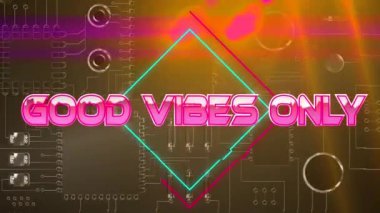 Pembe metalik metinlerin animasyonu sadece neon çizgilerle, bilgisayar anakartının üzerinden iyi titreşimler verir. Video oyunu, eğlence ve dijital arayüz kavramı dijital olarak oluşturuldu.