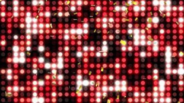 Kırmızı disko ışıklarının üzerinden siyah arka plana düşen altın konfetilerin dijital animasyonu. gece hayatı ve disko konsepti