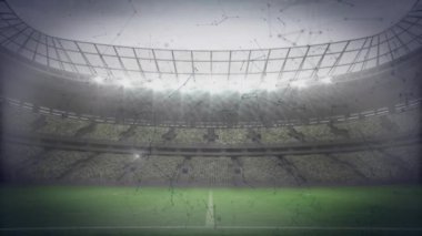 Arka plandaki spor stadyumuna karşı yapılan bağlantıların üzerinden futbol camı kırılıyor. Spor yarışması ve turnuva konsepti