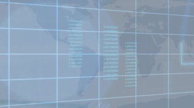 Dünya haritasında işadamı ve iş kadınının orta kesimine karşı veri işleme işlemi yapılıyor. iş ortaklığı ve teknoloji kavramı