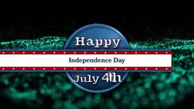 Siyah arkaplanda yeşil dijital dalgalar üzerinde Mutlu Bağımsızlık Günü yazılı mesaj pankartı dijital animasyonu. Amerikan bağımsızlık günü konsepti