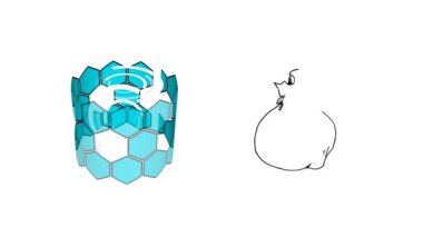Altıgen şekil dönüşünün dijital animasyonu ve para çantasının üzerindeki avro sembolü beyaz arka planda. küresel ekonomi ve finans kavramı