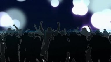 Işık lekeleri üzerinde dans eden insanların siluetinin dijital animasyonu. gece hayatı ve disko konsepti