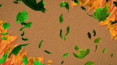 Kahverengi arka plana düşen birden fazla sonbahar yapraklarının animasyonu. Doğa, sonbahar ve mevsimler dijital olarak üretilen video konsepti.