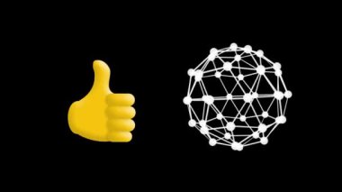 Siyah arkaplanda dönen birbirine bağlı noktaların başparmağının dijital animasyonu. küresel ağ ve teknoloji kavramı