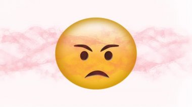 Kırmızı dijital dalganın dijital animasyonu beyaz arkaplanda kızgın yüz ifadesinin üzerinde. ifade ve iletişim kavramı