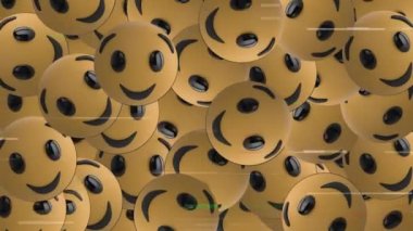 Birden fazla göz kırpan yüz emojisinin dijital animasyonu TV statik etkisine karşı düşüyor. ifade ve iletişim kavramı
