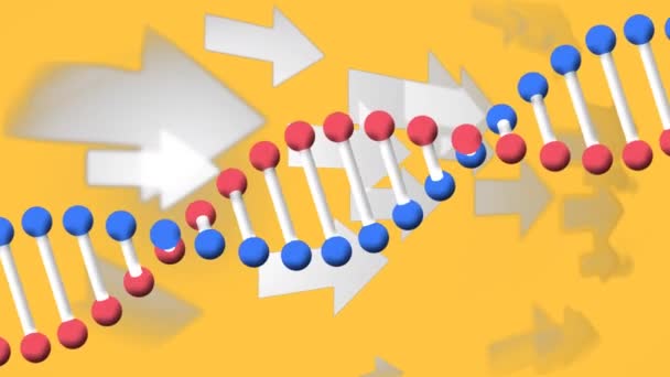 Digital Animation Dna Structure Spinning Multiple Arrow Icons Yellow Background — Stock Video