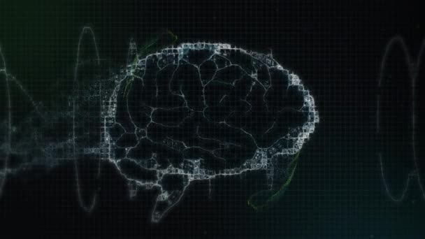 Digital Animation Mänskliga Hjärnan Snurrar Mot Svart Bakgrund Medicinsk Forskning — Stockvideo