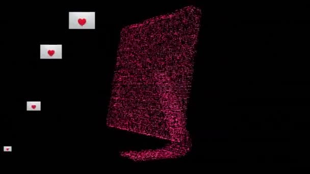 Heart Multiple Message Icons Computer Model Spinning Black Background Social — Stock Video