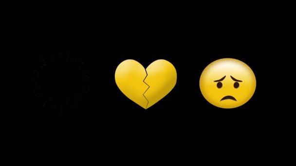 Animación Digital Del Icono Del Corazón Amarillo Emoji Cara Triste — Vídeos de Stock