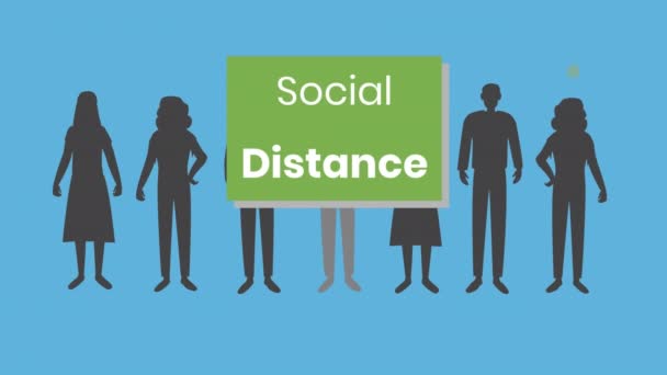 Texto Distancia Social Banner Verde Sobre Personas Que Mantienen Distanciamiento — Vídeos de Stock