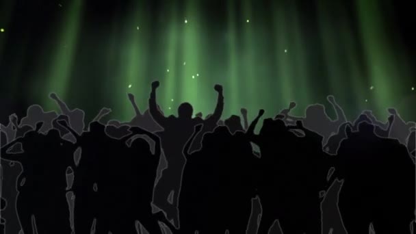 Digital Animation Green Purple Shining Lights Silhouette People Dancing Nightlife — Stock Video