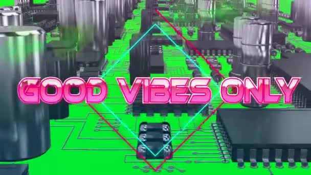 Good Vibes Only Text Neon Squares Close Microprocessor Connections Motherboard — Stock Video