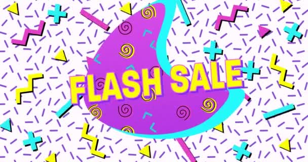 Flash Sale Text Auf Lila Banner Gegen Abstrakte Bunte Formen — Stockvideo