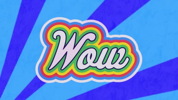 Digitale Animatie Van Wow Tekst Met Regenboog Schaduw Effect Tegen — Stockvideo