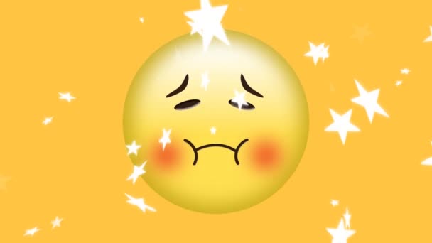 Animación Digital Múltiples Iconos Estelares Cayendo Sobre Emojis Cara Enferma — Vídeo de stock