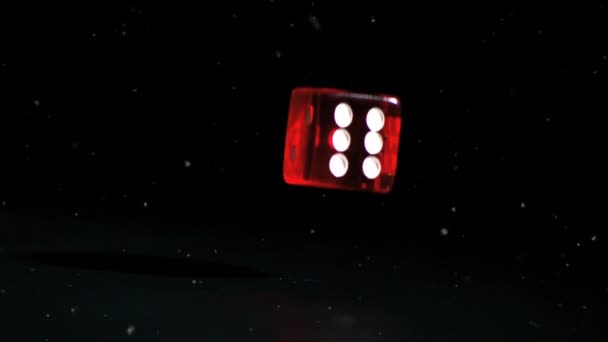 White Particles Floating Red Casino Dice Falling Black Background New — Stock Video