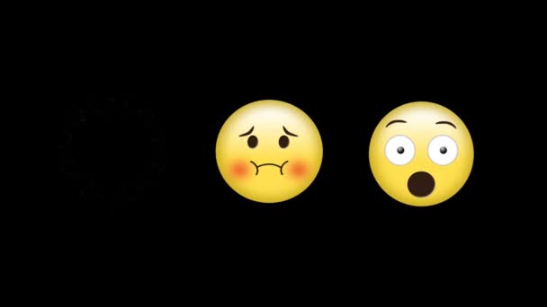 Cyfrowa Animacja Chorych Zaskoczonych Emoji Twarzy Czarnym Tle Koncepcja Ekspresji — Wideo stockowe