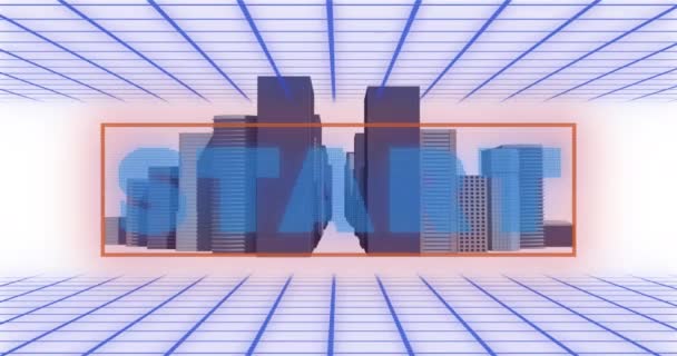 Animación Digital Del Texto Inicio Través Red Contra Modelo Ciudad — Vídeo de stock