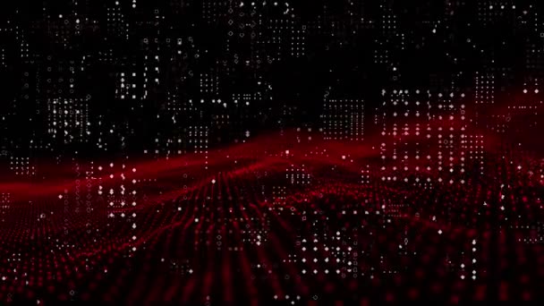 黒い背景に赤いデジタル波の上にドットデザインパターンのデジタルアニメーション テクノロジーの背景概念 — ストック動画