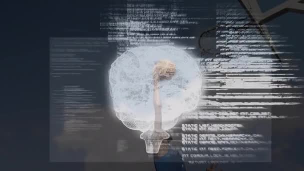 Modelo Cérebro Humano Girando Processamento Dados Contra Homem Afro Americano — Vídeo de Stock