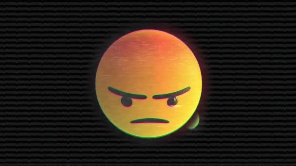 Digitale Animatie Van Statische Effect Boos Gezicht Emoji Tegen Zwarte — Stockvideo