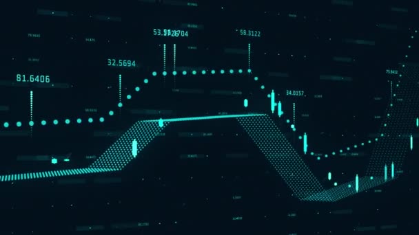 黒い背景を背景に世界地図上の金融データ処理のデジタルアニメーション 世界の金融とテクノロジーの概念 — ストック動画