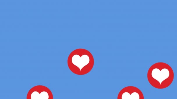Ψηφιακή Κίνηση Πολλαπλών Εικονίδια Καρδιά Επιπλέουν Μπλε Φόντο Ημέρα Του — Αρχείο Βίντεο