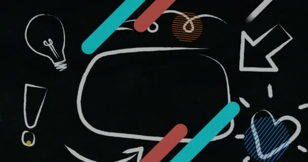 Цифровая Анимация Красочных Абстрактных Фигур Множественных Иконок Черном Фоне Бизнес — стоковое видео