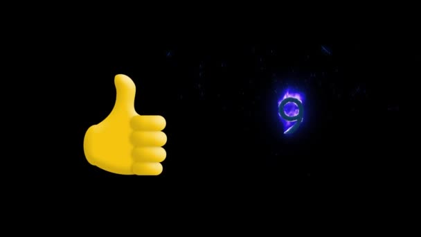 Цифрова Анімація Значка Великого Пальця Вгору Номер Дев Ять Значку — стокове відео