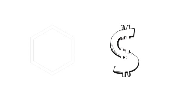 六边形和美元符号在白色背景下的数字动画 全球经济和金融概念 — 图库视频影像