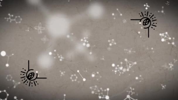 Digital Animation Papper Brinnande Över Molekylära Strukturer Flyter Mot Gul — Stockvideo