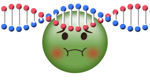 배경에 녹색병든 이모티콘 위에서 Dna 구조의 디지털 애니메이션 의사소통 — 비디오