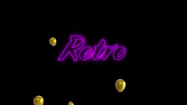 Flera Vita Ballonger Flyter Över Neon Lila Retro Text Skylt — Stockvideo