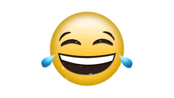 Digital Animation White Particles Falling Laughing Face Emoji White Background — Stock Video