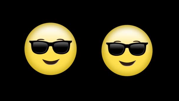 Digital Animation Två Ansikte Bär Solglasögon Emojis Mot Svart Bakgrund — Stockvideo