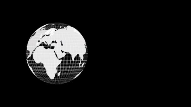地球のアイコンの回転と黒を背景にしたゴールテキストのデジタルアニメーション 世界的なネットワーキングとテクノロジーの概念 — ストック動画